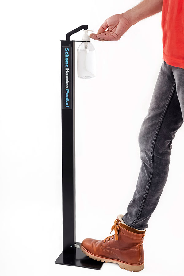 Desinfectiepaal met alcoholgel handflacon, € 79,-